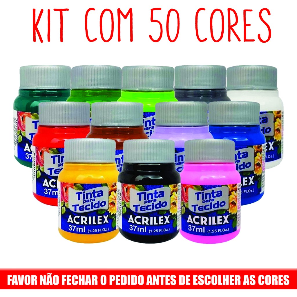 Kit Com 50 Tintas De Tecido Acrilex 37ml - Escolha As Cores | Shopee Brasil