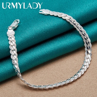925 Sterling Silver 6mm Side Charme Cadeia Pulseira Celbração De Casamento Festa De Noivado Para As Mulheres Homem Moda Jóias
