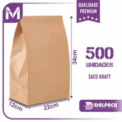 Sacos Kraft Para Delivery - M (22x12x34) - 500 unidades - Sem Impresão - Liso