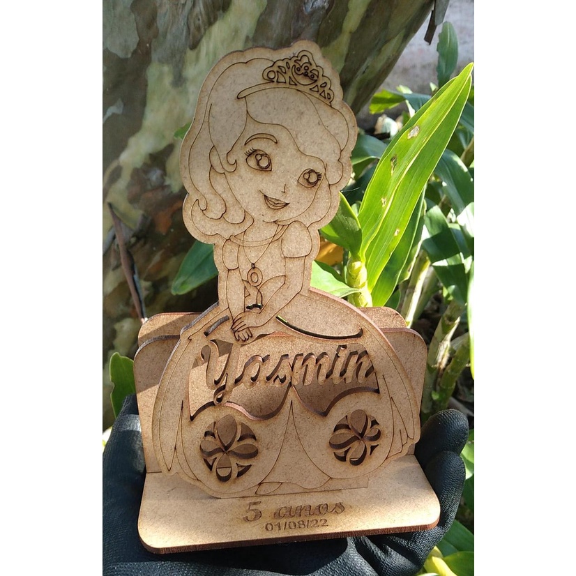 Centro de Mesa Personalizado com Porta Guardanapo Lembrancinha Aniversário Infantil Princesa MDF Cru 3mm