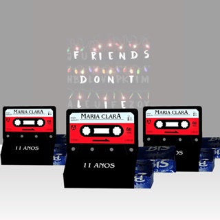 10 Caixinhas Porta Chocolate Duplo Fita K7 Retro Stranger Personalizadas com nome e idade em Oferta na Shopee