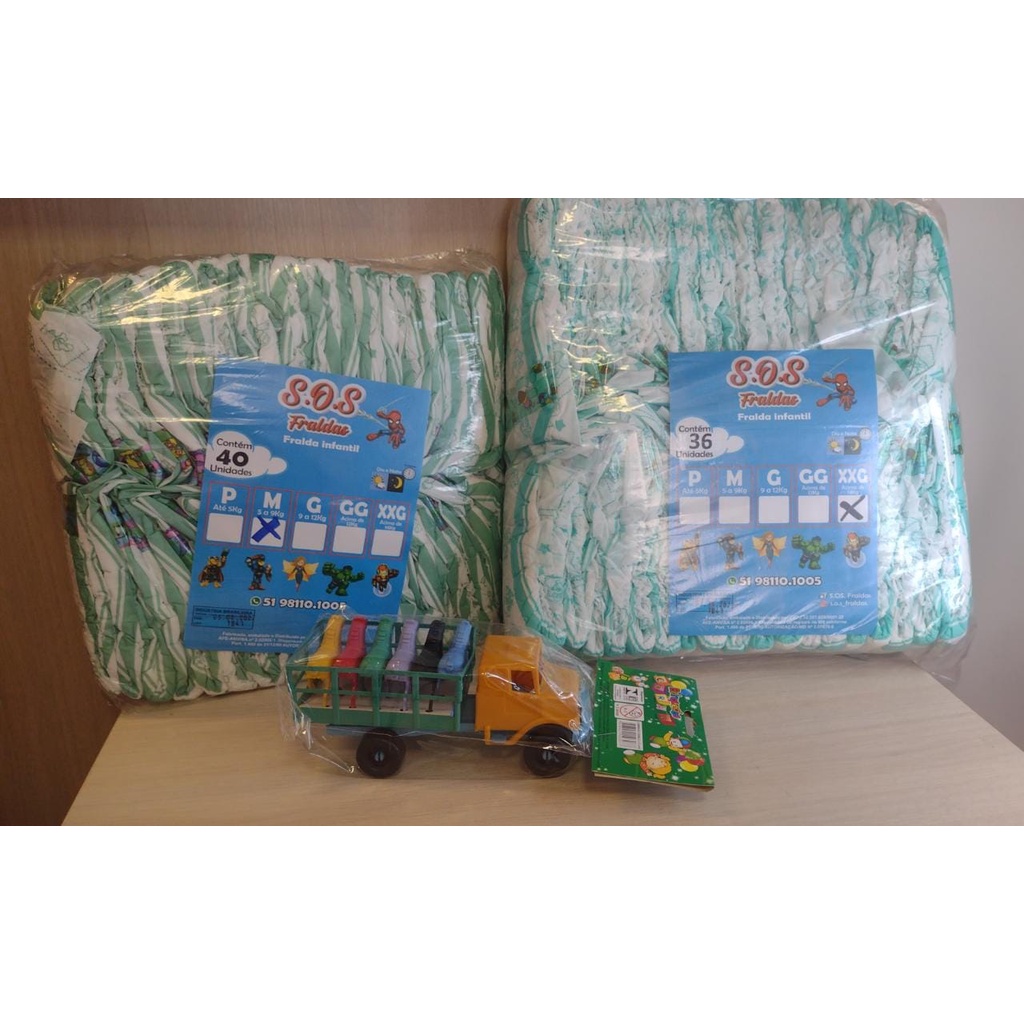 COMBO 2 Pacotões Fraldas Infantil (Qualquer tamanho) + Carrinho brinquedo