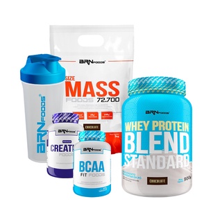 Kit Hipercalórico Size Mass 3kg + Whey Protein Blend Standard 900g + Premium Creatina 100g + BCAA 100g + Coqueteleira - BRNFOODS