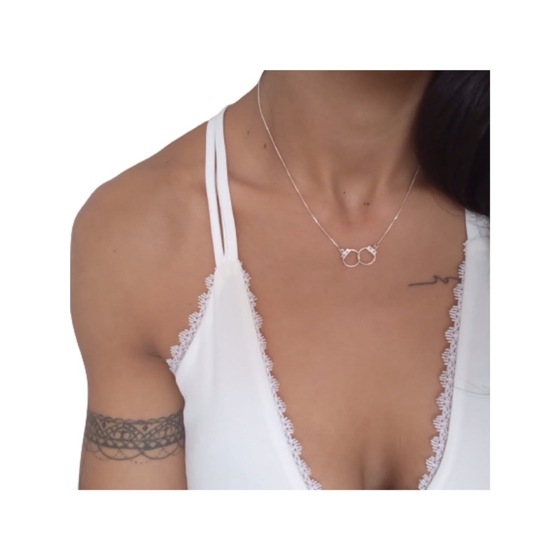 Colar Com Pingente Algema Trançada Em Prata 925 Cordão Algema