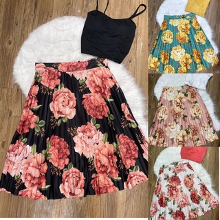 Saia midi rosas Plissada Tendência Evangélica cod 025