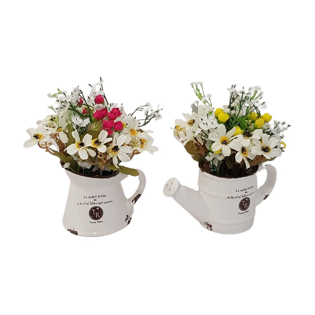 Arranjo de Flores Artificiais com Mini Margaridas e Vaso Cerâmico (Jogo) -  Linha Permanente Opção Decor | Shopee Brasil