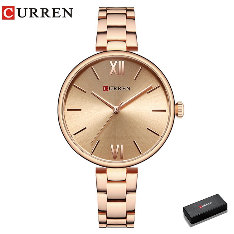 Curren Relógio De Moda Feminino Moeda Luxo Reloj Mujer Pulseira De Aço Inoxidável Quartzo 9017