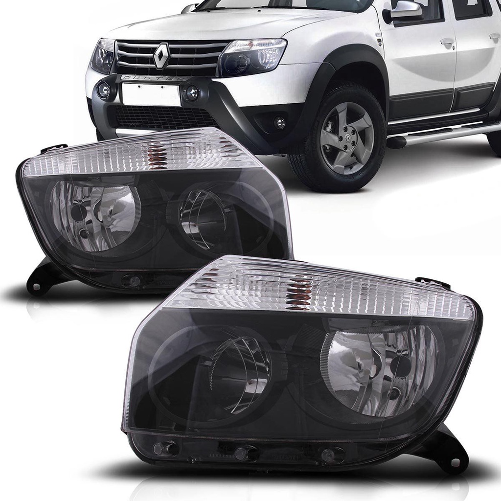 Par Farol Duster 2012 2013 2014 2015 Foco Duplo Máscara Negra - Spare Parts and Accessories for Vehicles