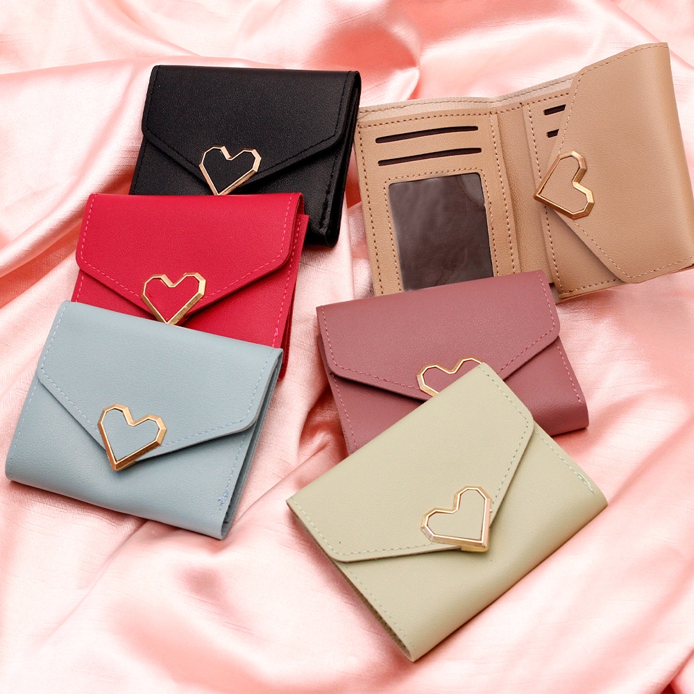 Carteira de Couro com Fecho em formato de Coração/Carteira feminina em Oferta na Shopee