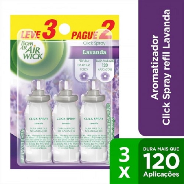 Aromatizador Bom Ar Click Spray Refil Leve 3 Pague 2 Campos de Lavanda