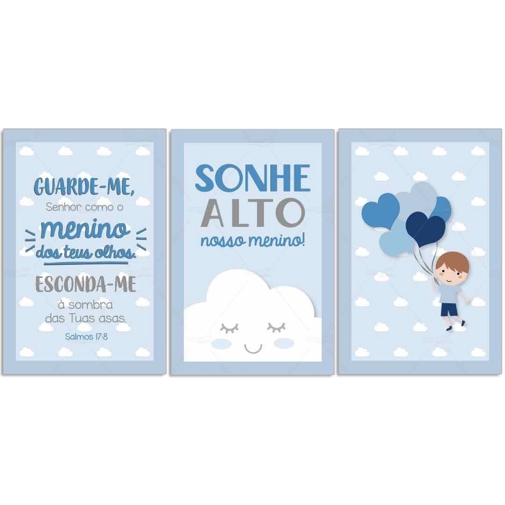 Plaquinhas Decorativas 3 Peças Sonhe Alto Nosso Menino Azul em Oferta na Shopee
