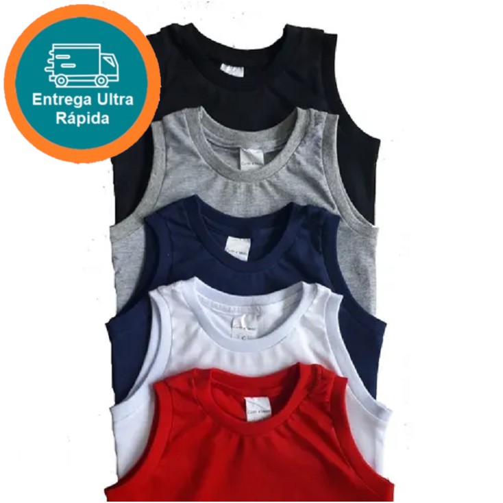 3 Camiseta Regata Infantil Basica Lisa machao Cavada sem manga Malha fresca 100% algodao MAZAKIDS 1 ao 16 em Oferta na Shopee