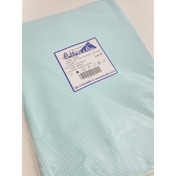 Tricoline poá azul turquesa 100% algodão