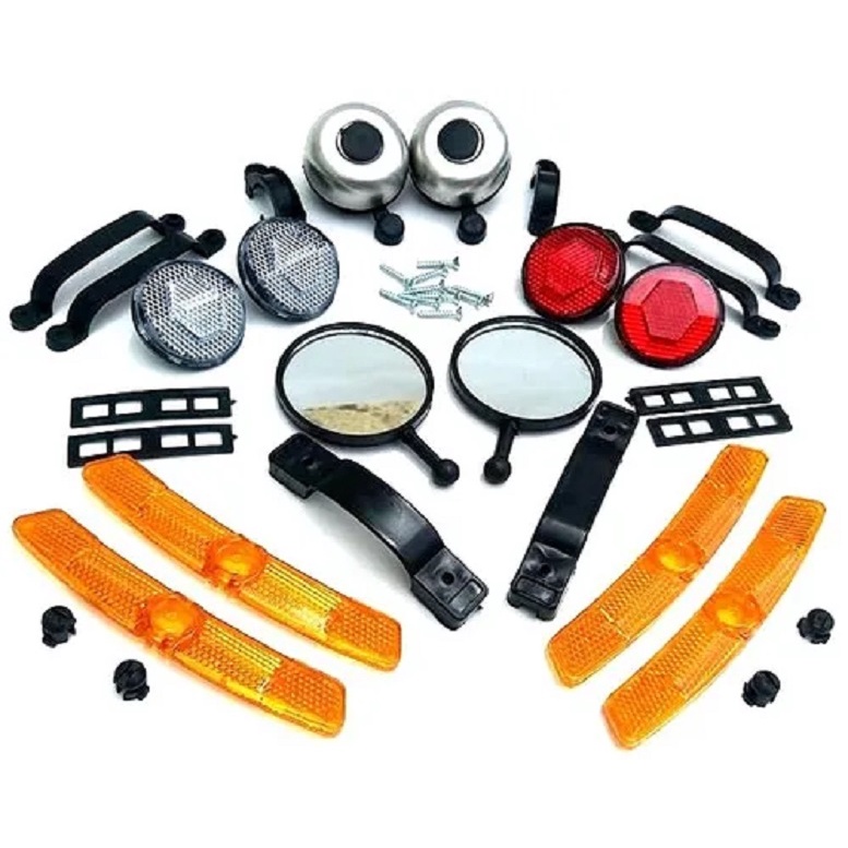 2 Kits Acessorios P/ Bicicletas 8 Refletores 2 Buzinas  2 Retrovisores