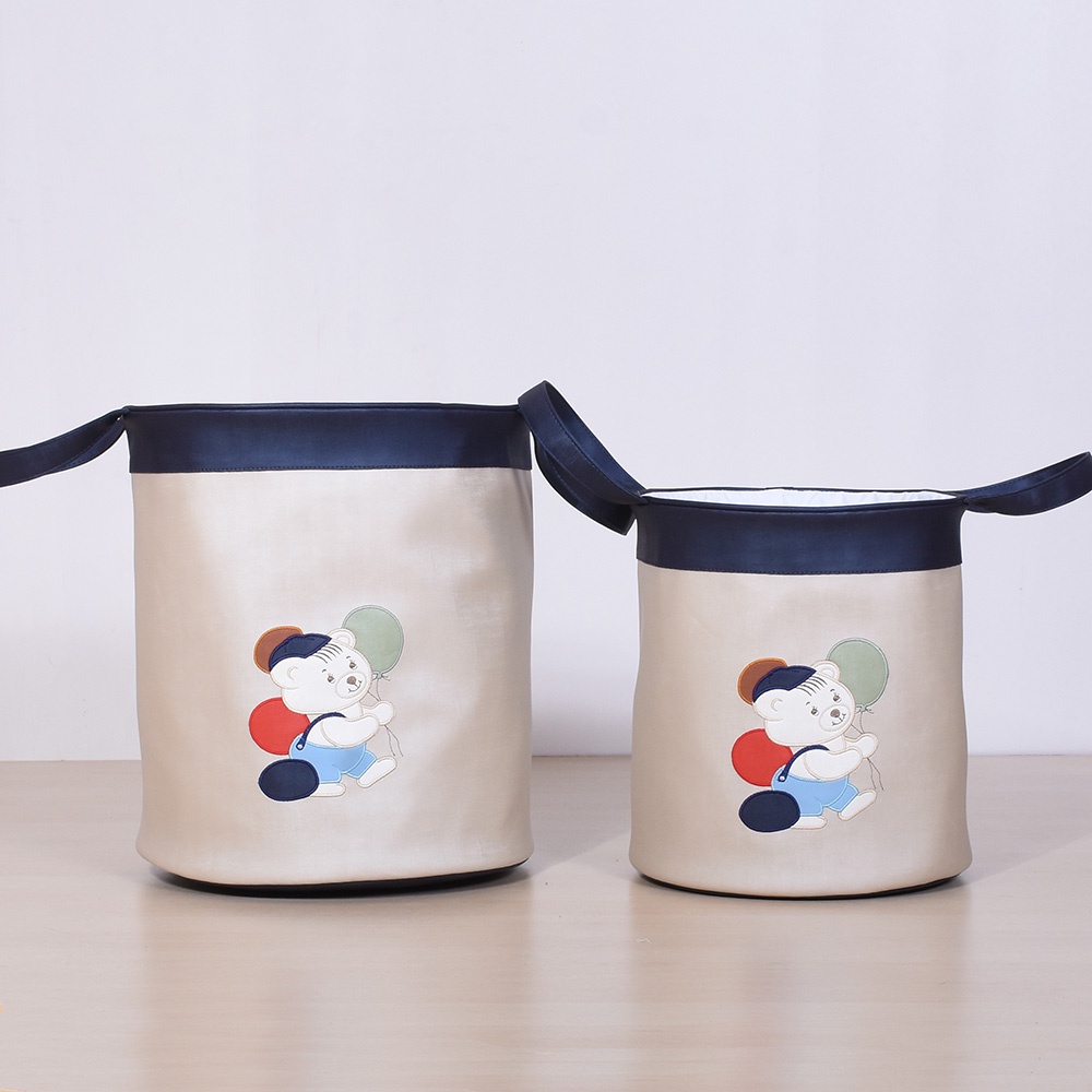 Kit Cesto Organizador Brinquedo Menino Urso Marinho - 02 Peças