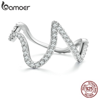 Bamoer Anel De Prata 925 Moda Onda E Joalheria Simples De Zircônia Para Mulheres