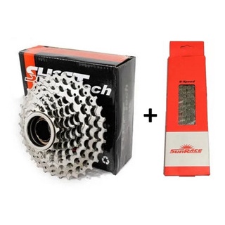 Catraca 8v 13/32 Shiftech C/ Rosca + Corrente Sunrace 8v