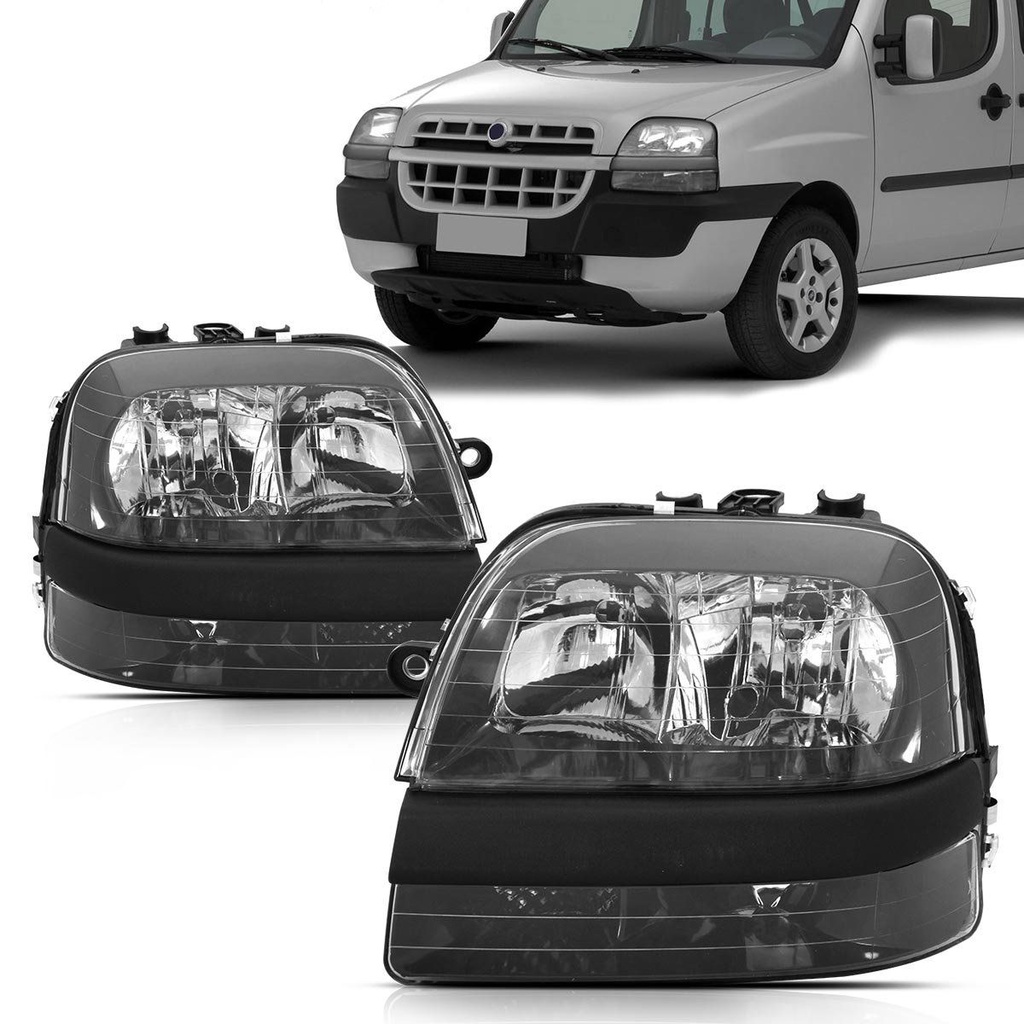 Farol Doblo 2002 2003 2004 2005 2006 2007 2008 2009 Foco Duplo Máscara Negra - Spare Parts and Accessories for Vehicles