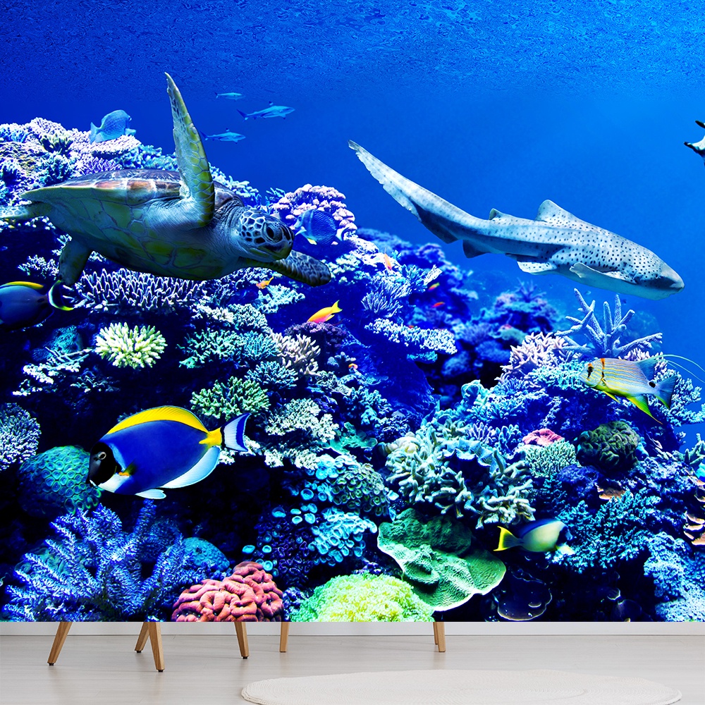 Papel de Parede Fundo do Mar Natureza Peixes Sala Painel - 133pc