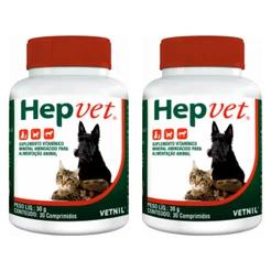 2 Hepvet Suplemento Hepatite Cães Gatos 30 Comprimidos