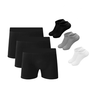 Kit 5 Cuecas Boxer Em Algodão Preto + 3 Meias M4 QLC SPORT