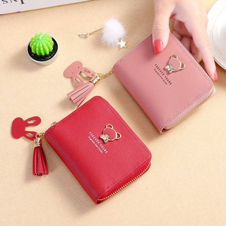 Versão japonesa coreana Tassel Carteira Pequena Feminina Feminina com Zíper de Urso Curto Feminino Porta-Carteiras de Estudante Mini Bolsa Pequena