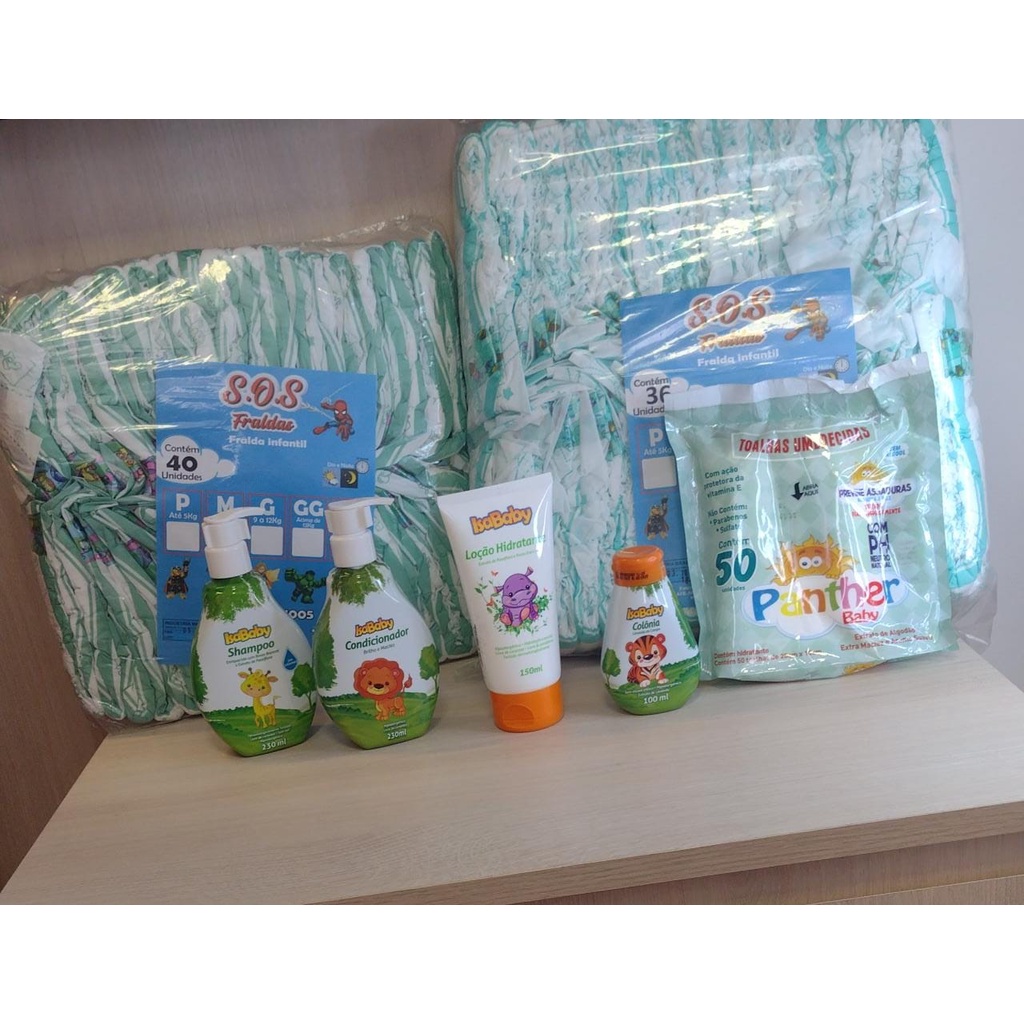 KIT 2 Pacotões FRALDAS INFANTIL (Qualquer Tamanho) + 50 un Toalhas umedecidas + Shampo bab...