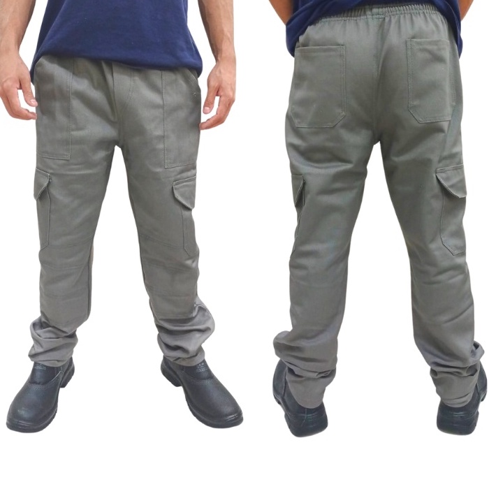 Calça Brim Cargo (6 Bolsos) Com Reforço Entre as Perna Brim 100% Algodão Uniforme Com Elástico e Cordão