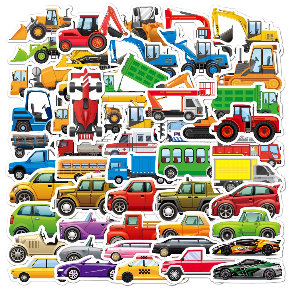 50 Unid . Carros De Alta Qualidade E Veículos Autocolantes De PVC À Prova D'água Para Crianças