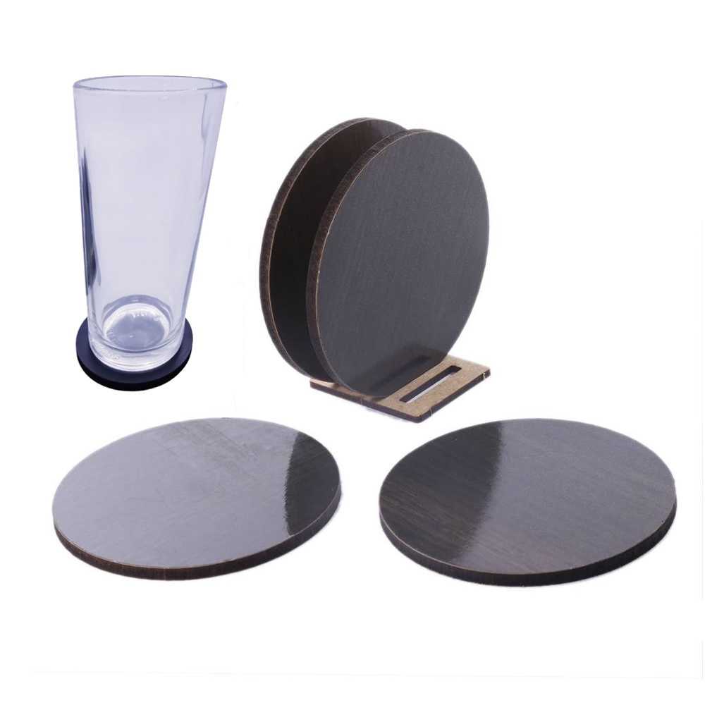 kit com 4 Porta Copo Caneca de Chopp Cerveja com suporte -  4 Bolacha descanso em madeira mdf