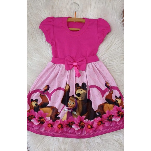 Vestido Infantil Menina Festa Temático Sublimação Personagem Masha e Urso |  Shopee Brasil