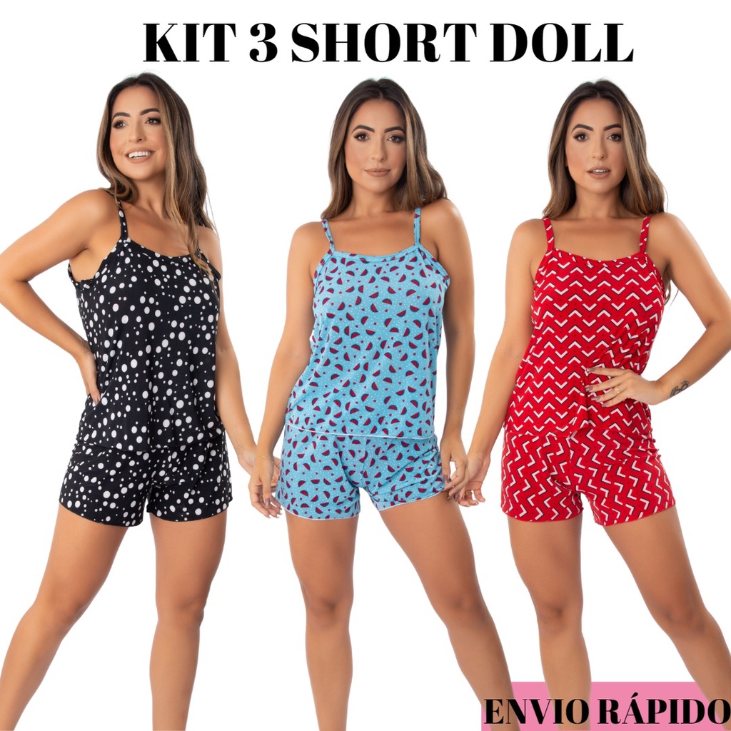 Kit 3 short dool pijama baby dool estampado LIGANETE em Oferta na Shopee