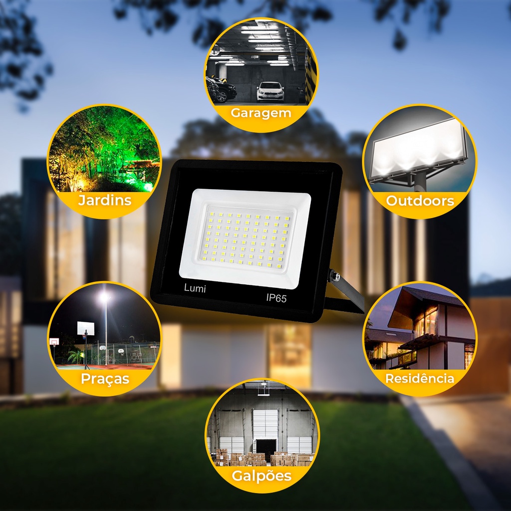 Kit 2 Refletor Led 200w Prova Dágua IP65 Bivolt Luminária Holofote Lumi