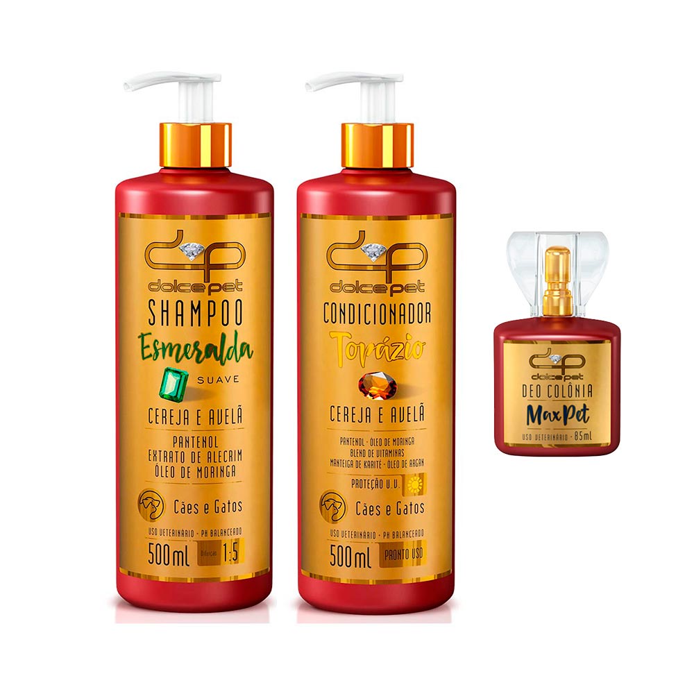Kit Dolce Pet Shampoo Suave 500 ml + Condicionador + Perfume Maxpet Cães e Gatos