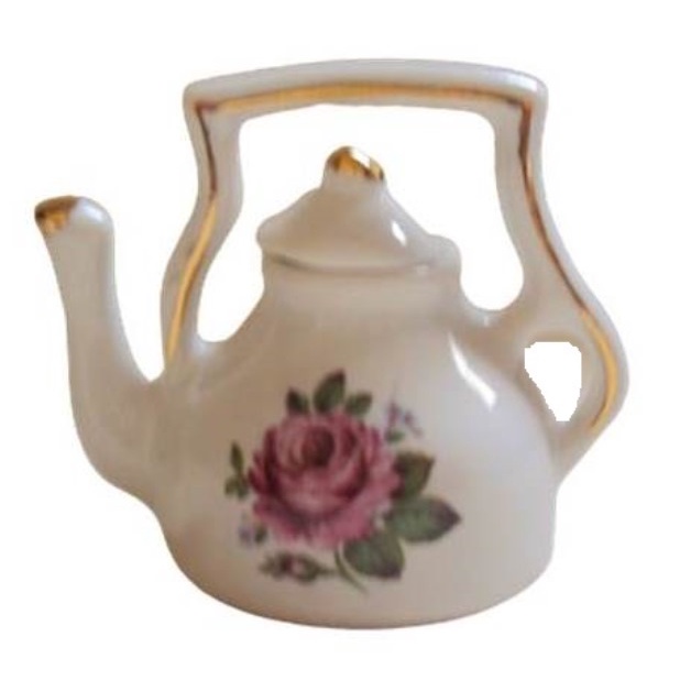 1011 Prd- Mini Chaleira- Antigo Bibelô- De Porcelana- Branco- 7 cm de Altura
