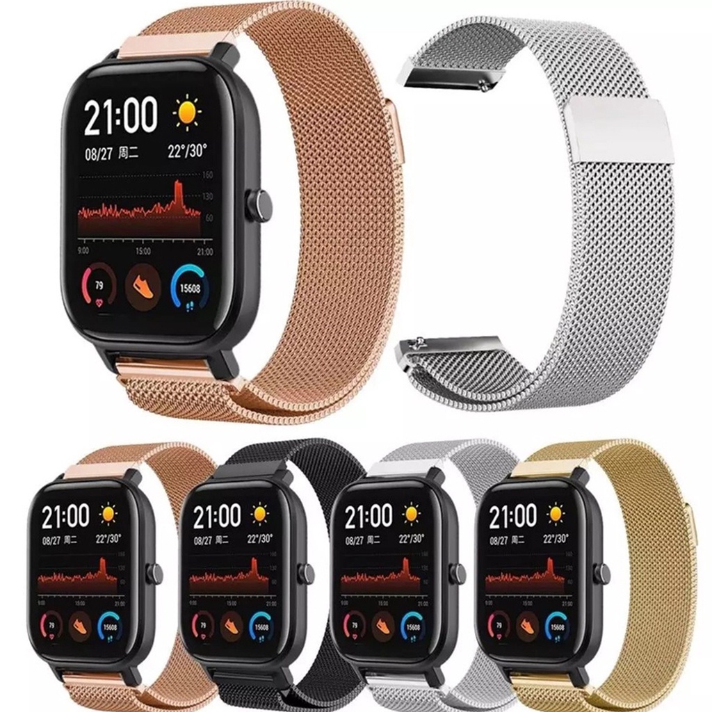 Pulseira de metal milanesa 20mm Galaxy Active, Amazfit Bip U, Bip U Pro, GTR, GTS, Haylou Watch 2, P70