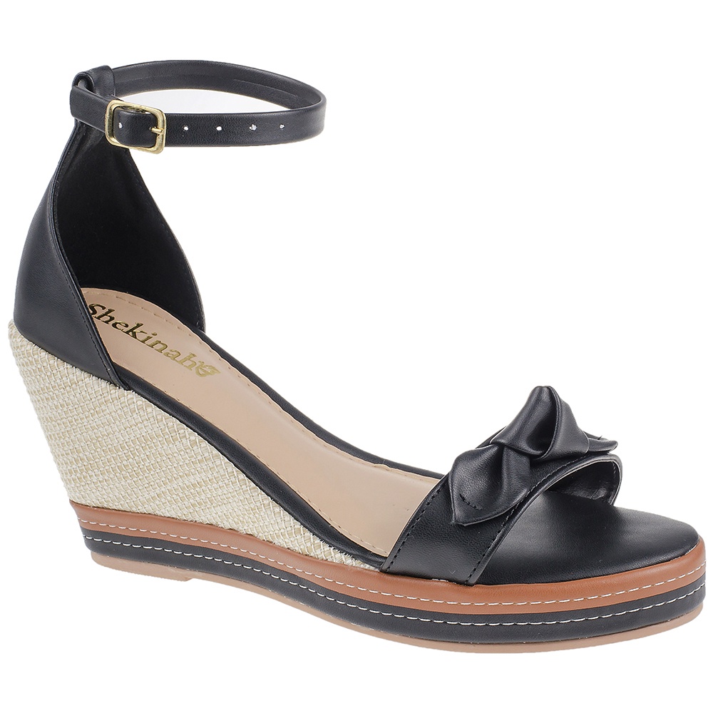 Sandalia Anabela Feminina Sapato Salto Alto Casual Confortável Shekinah Laço Sola Emborrachada Moda - Women Shoes