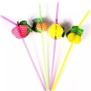Kit C/120/300un Canudo Colorido Fruta Para Festa Tropical