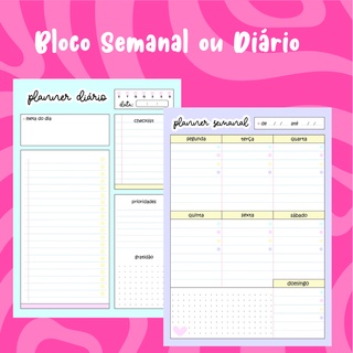 Blocos de organização, blocos destacáveis de planejamento diário ou semanal, planner semanal ou diário
