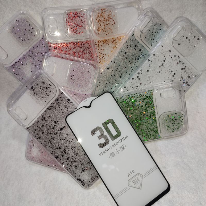 CAPA Silicone Case/ CAPINHA GLITTER LUXO TRANSPARENTE  Para Samsung Galaxy A10 Com Protetor de Câmera