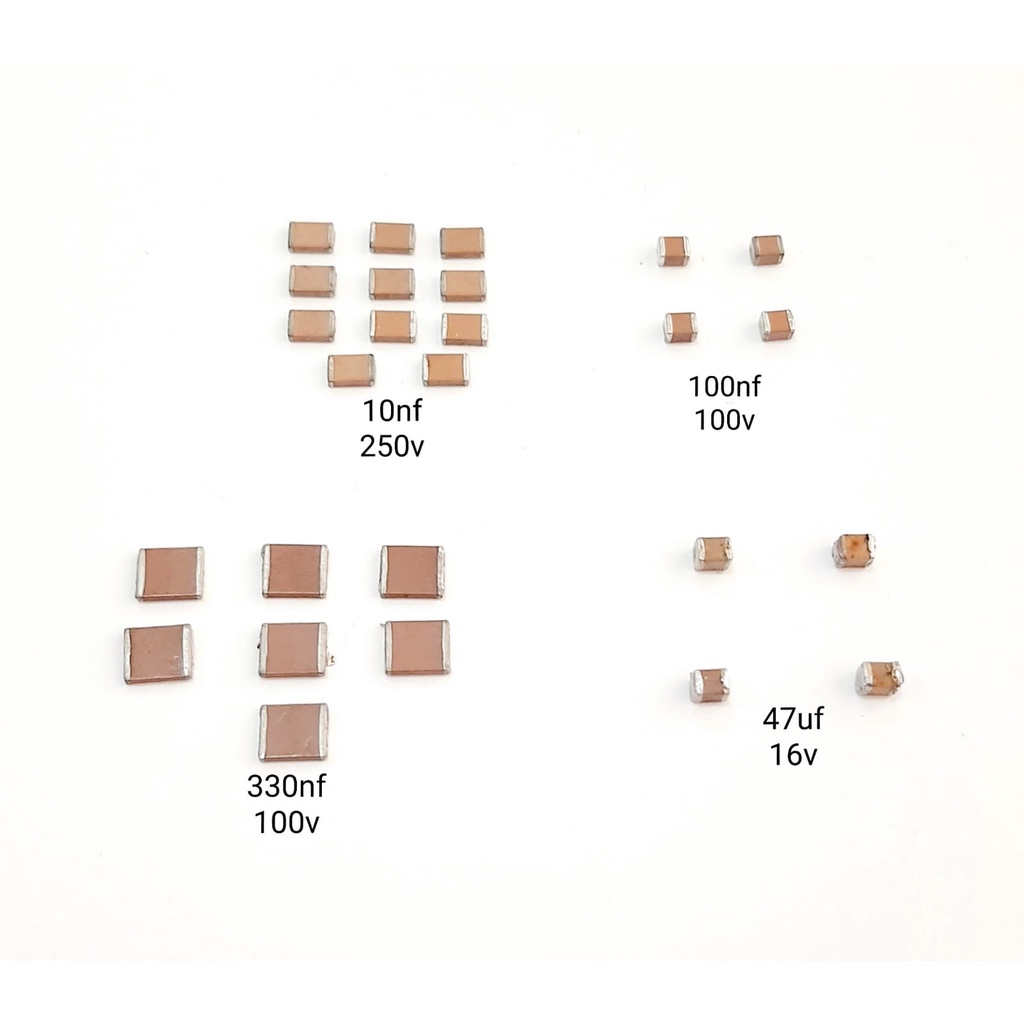 Kit 26 Capacitor SMD 10nf 250v 100nf 330nf 100v 47uf 16v