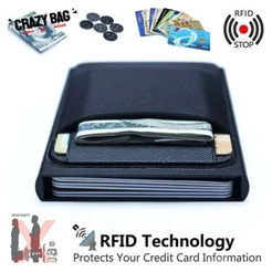 Crazy Bag Carteira com Bloqueio RFID Masculina para Cartão de Crédito Bolso Pequeno Moedas em Alumínio