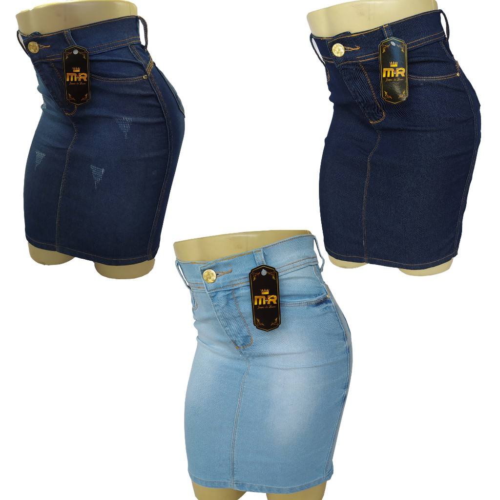 Kit 3 Saia Midi Jeans Evangélica Social Cintura Alta Lycra em Oferta na Shopee
