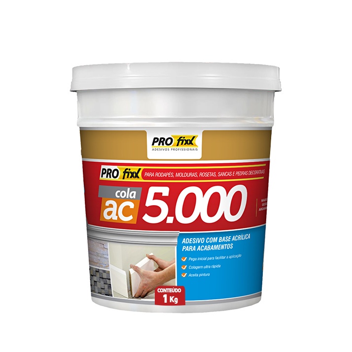 Cola Para Sanca Rodapé Moldura Gesso AC5000 Ultra Rápida 1Kg - Pro Fixx