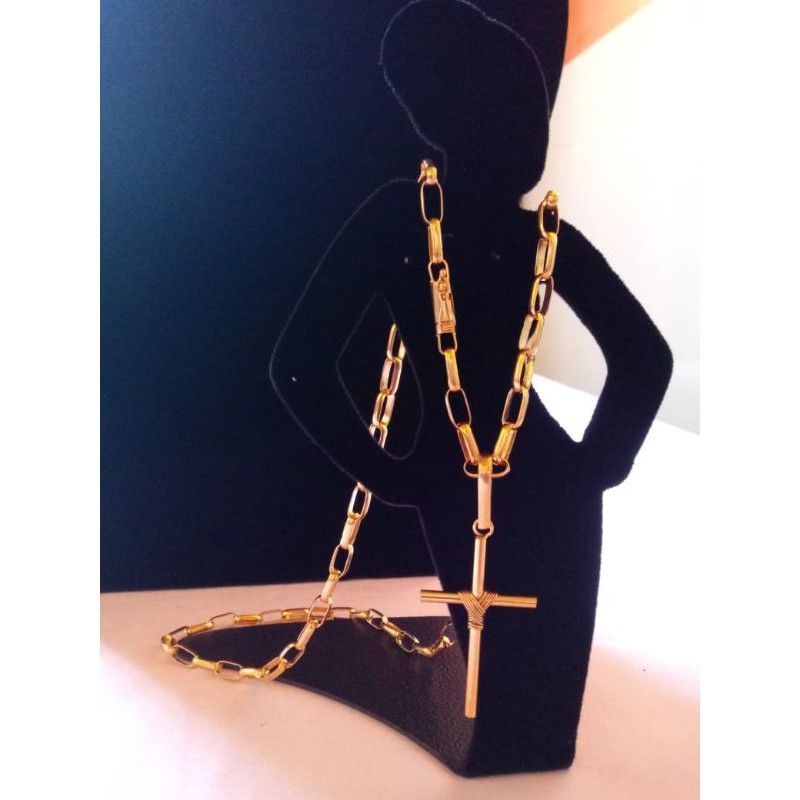 corrente cartier + pingente crucifixo moeda antigas fecho canhão 65cm