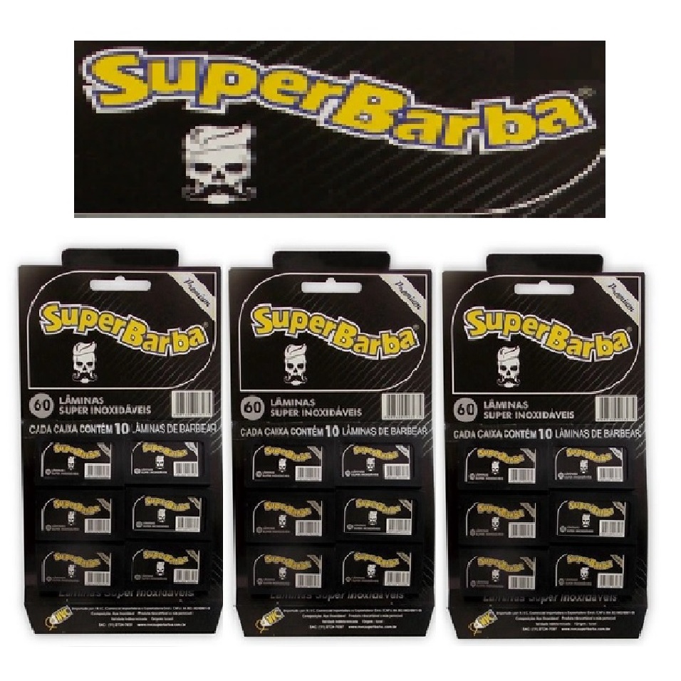 03 Cartela Lâmina De Barbear Preta Super Barba Black Premium