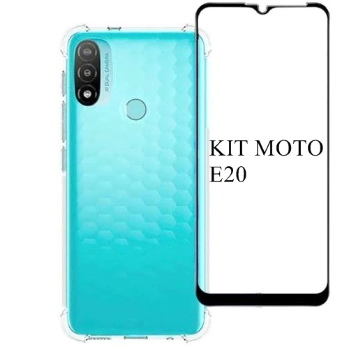 Kit Capa Capinha Case Anti impacto +  Pelicula Vidro 3D 9D Compativel mOTO E20 Proteção Tela Celular E 20