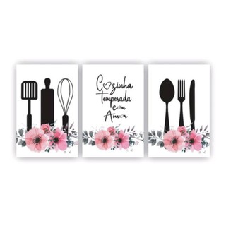 Kit Placas Quadros Decorativos 3 pçs Frases Cozinha