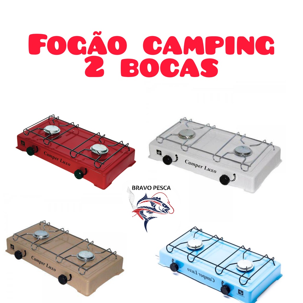 Fogão Camper Luxo Fogareiro 2 Bocas Camping Portátil A Gás