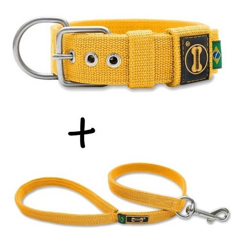 Coleira Cachorro Grande Pit Bull + Guia 80cm (amarelo)